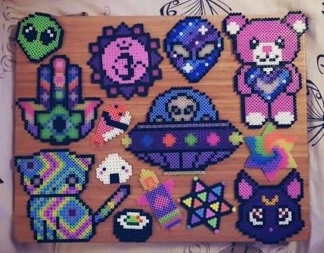 Fuse Bead Patterns Rave, Liquid Stranger Perler, Atliens Edm Perler, Perler Beads Ideas Rave, Unique Perler Bead Patterns, Witchy Perler Beads, Lsdream Perler Pattern, Trippy Perler, Rave Perler Ideas