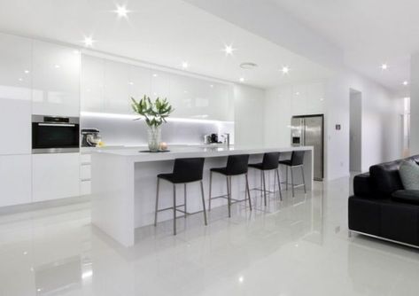 White Modern Kitchen With Island, Kitchen With Island Bench, Modern Kitchen With Island, Kitchen Island Bench, Kitchen With Island, Kitchen Tiles Design, Organic Modern Decor Living Room, Modern Kitchen Island, Island Bench