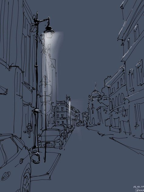 Night Drawing, Night Street, City Drawing, Architecture Drawing Art, Night Painting, Night Art, Urban Sketching, Night City, Architecture Sketch