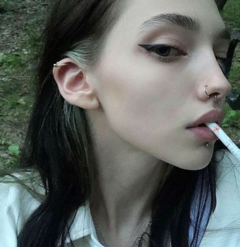 Slope Nose, Anime Nose, Pale White Skin, Cute Nose Piercings, Aesthetic Grunge Outfit, Face Aesthetic, Coffin Shape Nails, Nose Job, Skull Face