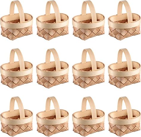 Amazon.com: Yardwe 12pcs Mini Woven Baskets with Handles, Wood Chip Baskets, Miniature Flower Baskets, for Wedding Party Favors Crafts Farmhouse Decor (2.4 x 2 x 2.4 Inch) : Home & Kitchen Rustic Baskets, Wooden Basket, Woven Baskets, Favorite Candy, Diy Planters, Play House, Tampon, Flower Basket, Tv Video