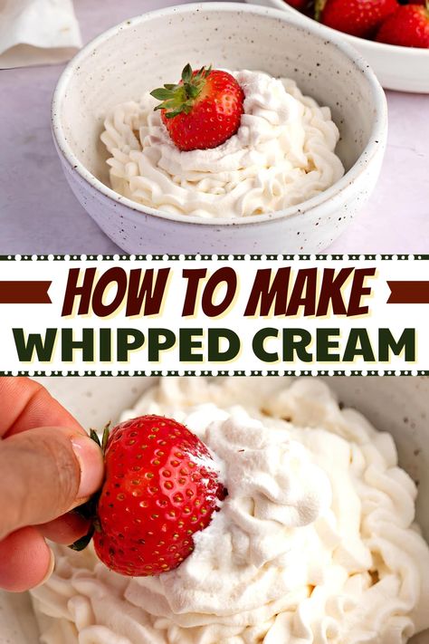 If you're wondering how to make whipped cream, you've come to the right place! With just 3 ingredients, homemade whipped cream is only a few steps away! Whip Cream Recipe Without Heavy Cream, How To Make Whipped Cream, Homemade Whipped Cream Easy, Homemade Whip Cream, Make Whipped Cream, Homemade Whipped Cream Recipe, Whipped Cream Recipe, Warm Desserts, Recipes With Whipping Cream