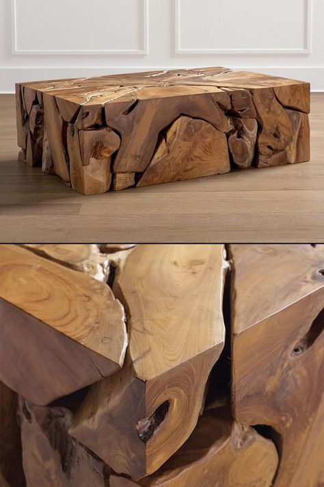 A stunning rectangular coffee table made from solid 100% natural teak wood that's carefully assembled to imitate tree roots with a flat tabletop surface. Teak Root Coffee Table, Root Coffee Table, Root Table, Cedar Garden, Tree Furniture, Natural Teak Wood, Teak Coffee Table, Tree Roots, Rectangular Coffee Table