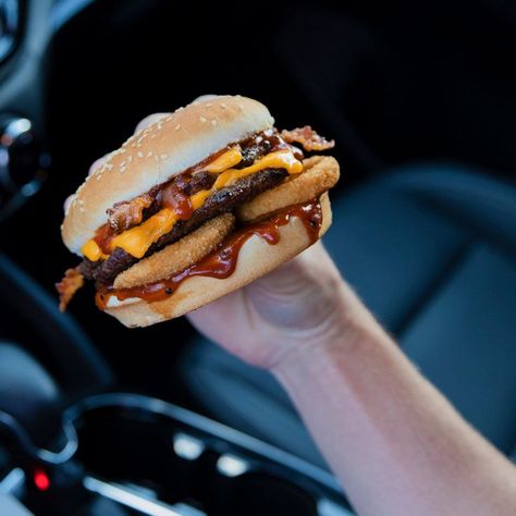 @carlsjr Double Western Bacon Cheeseburger Western Bacon Cheeseburger, Bacon Cheeseburger, Dog Bun, Hot Dog Buns, Cheeseburger, Hot Dogs, Bacon, Bread, Ethnic Recipes