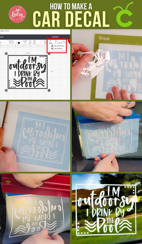 Learn how to make a car decal with Cricut using this step-by-step tutorial from So Fontsy! Car Decal Size Chart Cricut, How To Make Car Decals With Cricut, Cricut Projects Vinyl Ideas, Free Svgs For Cricut, Cricut Stickers, Cricut Business, Cricket Crafts, Silhouette School Blog, Cricut Decals