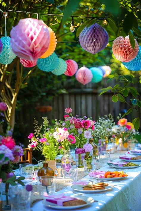 Backyard Party Ideas: Creative and Fun Concepts - Quiet Minimal Garden Party Pallets, Garden Party Candles, Gazebo Party Decorations, Garden Party 40th Birthday, Secret Garden Ideas Party, Floral Garden Party Decor, Indoor Garden Birthday Party, Garden Birthday Party Ideas For Adults, Cute Garden Party Ideas