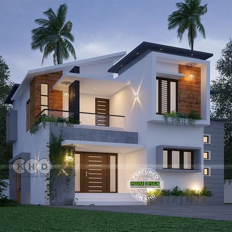 House Design Kerala, 4 Bedroom Modern House, New Model House, Kerala Home Design, Small House Blueprints, 3 Storey House Design, Small Modern House Plans, Kerala Home, Kerala House