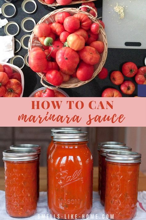 Easy Marinara Sauce For Canning, Canned Marinara Sauce, Canning Marinara Sauce, Marinara Sauce From Scratch, Canning Guide, Canning Tomatoes Recipes, Canned Spaghetti Sauce, Tomatoes Recipes, Homemade Marinara Sauce