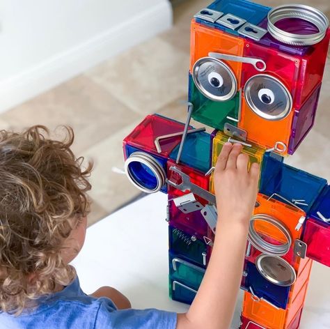 Magna Tiles, Magnetic Tiles, Yellow Room, Nuts Bolts, Mason Jar Lids, Working With Children, Jar Lids, Tool Box, Mason Jar