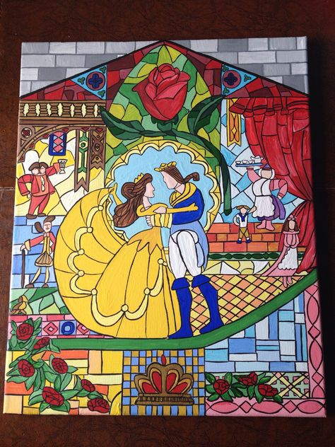 Beauty and the beast canvas painting disney belle stained glass Beauty And The Beast Painting, Beauty And The Beast Crafts, Disneyland Parks, Disney Canvas Art, L'art Du Vitrail, Disney Canvas, Disney Paintings, Disney Belle, Canvas Diy