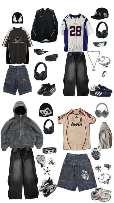 Y2k Outfits Men, Baggy Outfit Ideas, Guys Fashion Casual, Street Style Outfits Casual, Baggy Clothes, Street Style Outfits Men, Street Fashion Men Streetwear, Guys Clothing Styles, Outfit Inspo Casual