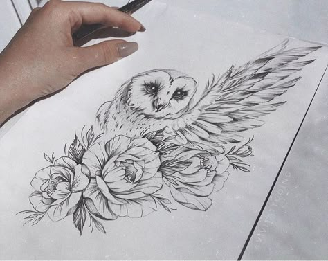 Owltattoo Snow Owl Tattoo, Owl With Flowers, Owl Tattoo Drawings, Underboob Tattoo Designs, Owl Tattoo Design, Flower Tattoo Shoulder, Floral Tattoo Sleeve, Inspiration Tattoos, Badass Tattoos