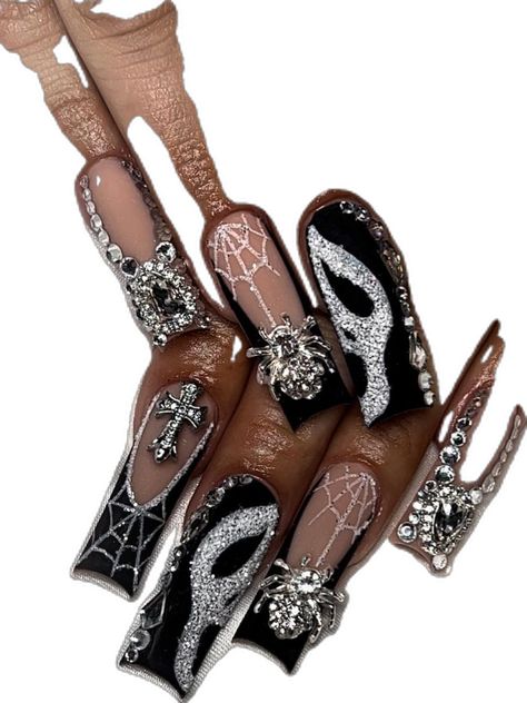 Ghostface Nails, Scream Nails, Scream Ghostface, Halloween Nail Designs, Halloween Nail, Halloween Nails, Scream, Black Silver, Nail Designs