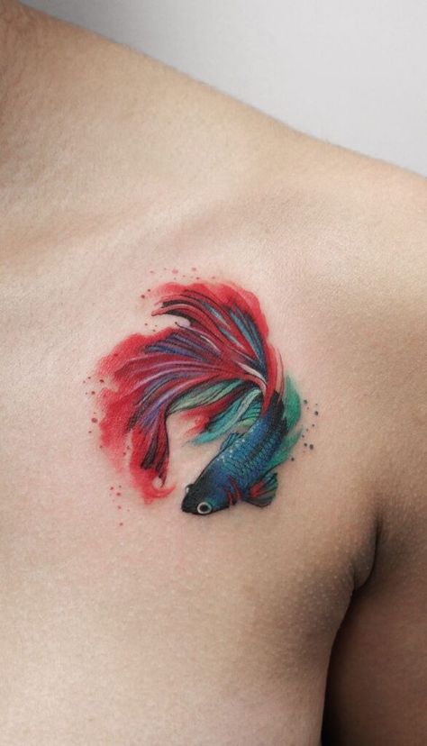 210 Best Fish Tattoos Designs With Meanings for Men and Women (2022) - TattoosBoyGirl Watercolor Fish Tattoo, Beta Fish Tattoo, Betta Tattoo, Betta Fish Tattoo, Goldfish Tattoo, Chris Garver, Koi Tattoo Design, Tattoo Water, Tattoo Techniques