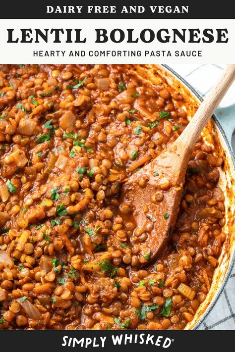 This simple, lentil bolognese is hearty, comforting and full of flavor - everything a pasta sauce should be. This easy recipe can be made in one pot on the stove or in a crockpot. Serve it over spaghetti - or even spaghetti squash for a healthy alternative. Lentil Bolognese Recipe, Lentil Spaghetti Sauce, Pasta With Lentils, Vegan Paella, Vegan Pasta Sauce, Spiced Lentils, Lentil Bolognese, Canned Lentils, Slow Cooker Lentils