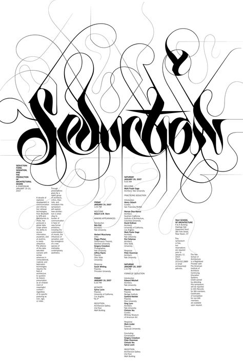 Seduction - Marian Bantjes : Marian Bantjes Michael Beirut, Yale Architecture, Hand Typography, Lecture Poster, Michael Bierut, Typographic Artwork, Pentagram Design, Typographic Art, Typography Letters