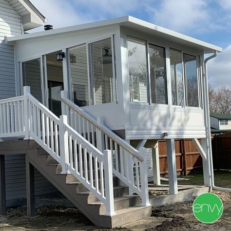 4 Season Porch Addition, Raised Ranch Sunroom Addition, Raised Three Season Room, Raised Sunroom Addition, Elevated Sunroom Addition, Deck Into Sunroom, Sunroom Addition Enclosed Patio, Deck Extension Ideas, 4 Season Room Addition