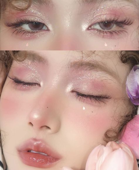 Crystal Makeup, Cute Eye Makeup, Ethereal Makeup, Fairy Makeup, Fancy Makeup, Asian Eye Makeup, Eye Makeup Art, Pink Makeup, Makeup Pictures