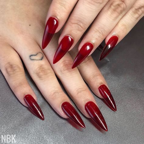 𝐊𝐞𝐚𝐫𝐬𝐭𝐲𝐧 on Instagram: “Red Glass Stiletto ❤️ • • • #nailsofinstagram #nails #nailart #naildesigns #nailsonfleek #escondidonails #escondido #sandiegonails…” Medium Stilleto Nails Red, Transparent Red Nails, Red Clear Nails, Red Jelly Stiletto Nails, Clear Red Nails, Red Glass Nails, Red Jelly Nails, Short Cute Nails, Cute Nails Designs