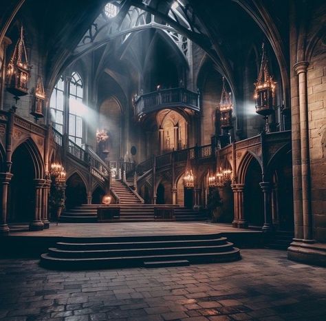 Hogwarts Corridor Aesthetic, Great Hall Castle, Castle Entryway, Castle Interior Medieval, Gothic Castle Interior, Hogwarts Interior, Gothic Fireplace, Hogwarts Founders, Harry Potter Castle