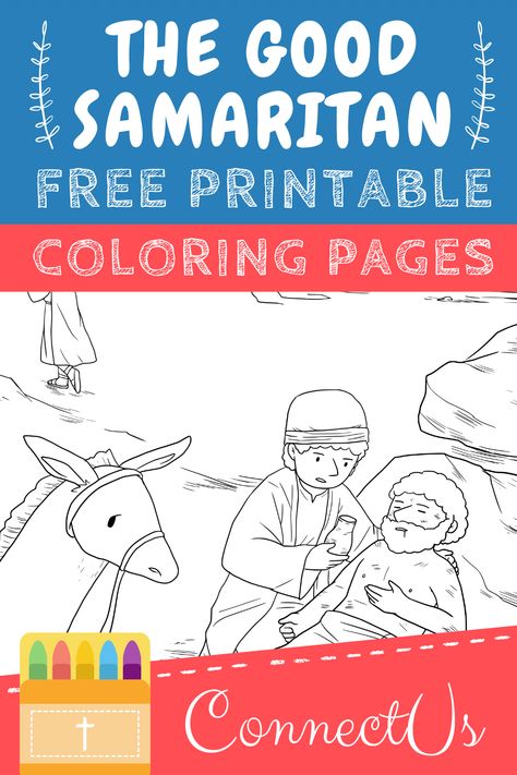 Here is a great set of free printable coloring pages of The Good Samaritan. Good Samaritan Coloring Page, Mary And Martha Bible, Good Samaritan Craft, Widows Mite, The Good Samaritan, Jesus Crafts, Bible Story Crafts, Mary And Martha, Good Samaritan