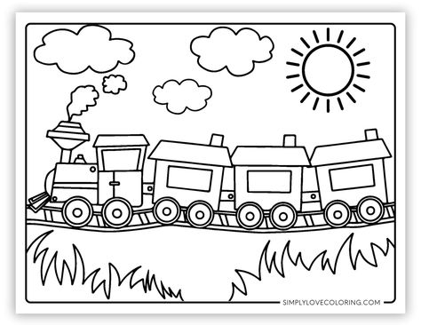 Free train coloring pages are great for educational activities for kids, crafts, road trips, and more. Also, get great ideas on fun ways to turn them into a learning experience. Train Art And Craft, How To Draw A Train, Train Crafts For Kids, Train Coloring Pages Free Printable, Transportation Drawing, Train Doodle, Vehicle Coloring Pages, Transportation Coloring Pages, Train Craft