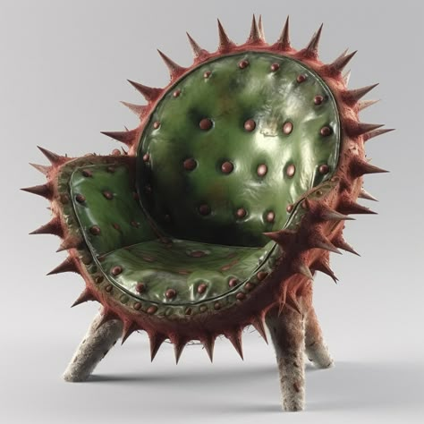 Flower Chair Design, Funky Chairs Unique, Goth Interior, Cool Cushions, Cactus Sculpture, Artistic Interior, Art Chairs, Weird Furniture, Paint Upholstery