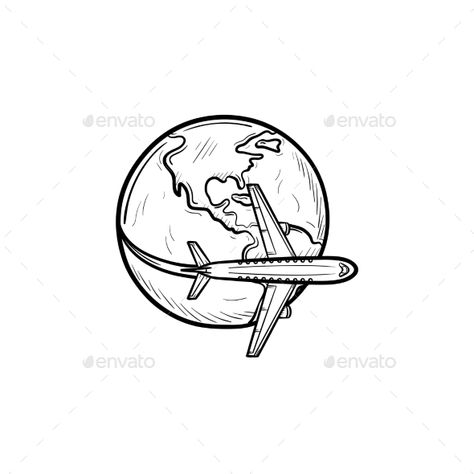 Airplane Flying Around the World #Airplane, #Flying, #World Travel Drawing Sketches, Airplane Sketch, Aviation Logo, World Drawing, Airplane Icon, Airplane Tattoos, Airplane Drawing, Travel Journal Scrapbook, Airplane Flying