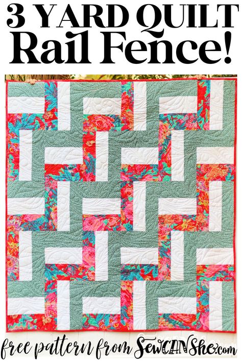 3 Yd Quilt Patterns Free, Rusty Baby, Fence Quilt Pattern, Free Quilt Patterns Printables, Quilt Rulers, Free Sewing Patterns For Beginners, Sewing Patterns For Beginners, Quilt Instructions, Rail Fence Quilt