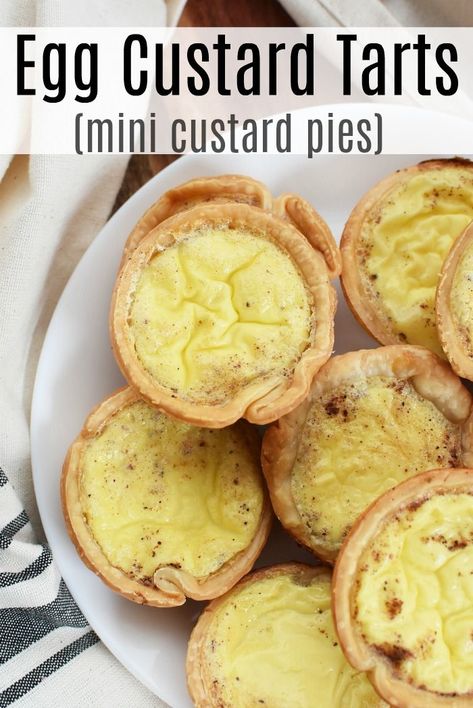 These Egg Custard Tarts are like mini custard pies. Homemade Egg custard filling is golden baked into a flaky crust. #AD They make the perfect dessert for parties or anytime you want to enjoy a delectable treat! See how the Braun MultiQuick 5 Vario Hand Blender helped make these bites super silky and delicious! #AD @braunhousehold #Braun #CustardTarts #MiniCustardTarts #MiniCustardPie #CustardPie Mini Custard Pies, Easy Egg Custard, Mini Custard Tarts, Egg Custard Tart Recipe, Egg Custard Tarts, Egg Custard Tart, Custard Tart Recipe, Custard Pies, Mini Pie Maker