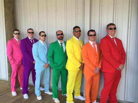 Grooms shocked by friends’ epic rainbow suits for their wedding day – Love What Matters Rainbow Groomsmen, Boba Ideas, Rainbow Themed Wedding, Lgbt Wedding Attire, Rainbow Wedding Decorations, Rainbow Wedding Theme, Pride Wedding, Jasmine Wedding, Love What Matters