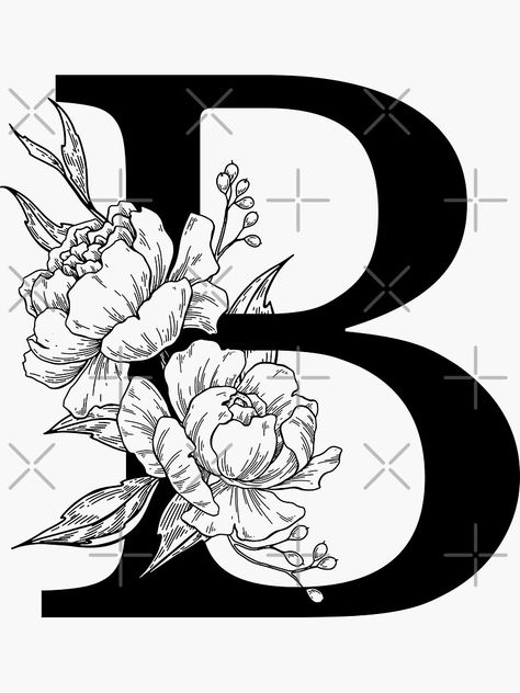 "B Botanical Monogram. Detailed Peony Drawing" Sticker by epine | Redbubble Letters With Flowers Drawing, Peony Linocut, Peonies Wallpaper, Botanical Monogram, Peony Drawing, Peony Illustration, Floral Monogram Letter, Name Drawings, Drawing Sticker