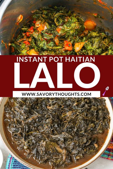 Haitian Lalo is a mouthwatering, savory, stew made with Jute leaves and spinach. It is the perfect vegan make-ahead meal that’s beyond flavorful! #haitian #lalo #jute #leaves #recipe #savorythoughts @Msavorythoughts Jute Leaves Recipe, Haitian Recipes Authentic, Haitian Lalo, Jute Leaves, Haitian Cuisine, Foreign Recipes, Haitian Recipes, Vegan Thanksgiving Dinner, Yummy Vegetable Recipes