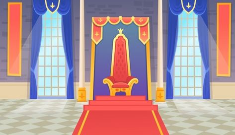 Castle hall with a king throne and windo... | Premium Vector #Freepik #vector #background #building #cartoon #flag Castle Hall, King Throne, Castle Cartoon, King On Throne, Bedroom Illustration, Royal Room, Castle Rooms, Castle Background, Palace Interior