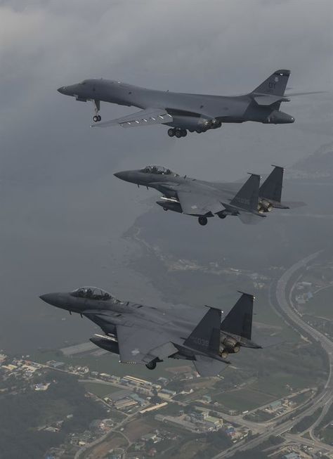 US bombers conduct bilateral mission with allies in response to North Korea ICBM launch > U.S. Air Force > Article Display F15 Eagle, Us Bombers, Us Military Aircraft, Airplane Fighter, F 15, Air Fighter, Military Jets, Jet Aircraft, Jet Plane