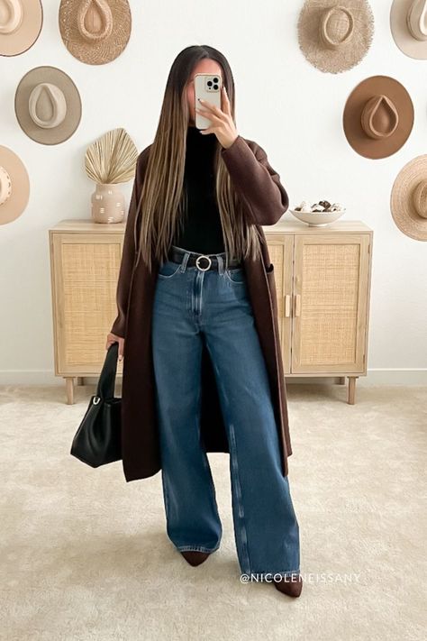 fall winter outfit, winter date night outfit, casual outfits women Winter Date Night Outfit Classy, Casual Winter Date Night Outfit, Coatigan Outfit, Wide Leg Jean Outfits, Women's Winter Outfit, Casual Chic Winter, Winter Date Night Outfit, Winter Date Outfits, Night Outfits Winter