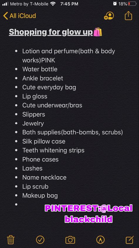 Hygiene Products List For School, Shopping List For Glow Up, Things To Buy For A Glow Up, Glow Up Products List, Shopping For Glow Up, That Girl Checklist Aesthetic, Glow Up Notes, Glow Up Shopping List, Things Every Girl Needs To Buy List