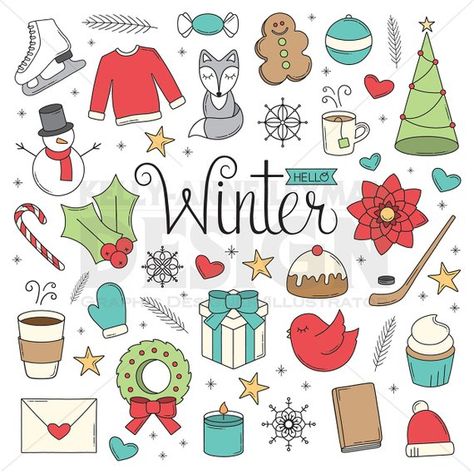 Christmas Winter Doodle objects, Hand drawn Clip Art Set, Retro Clipart, Commercial Use, Digital Download, Vector Graphics, Instant Download