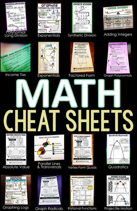 Free math cheat sheet pdf downloads to help students with tricky math topics. Students can put the math reference sheets into their notebooks or the sheets can be enlarged into anchor charts for math word wall references. Parallel Lines And Transversals, Math Reference Sheet, Math Cheat Sheet, Graphing Functions, Math Word Walls, Teaching Algebra, Math Sheets, Secondary Math, Math Words