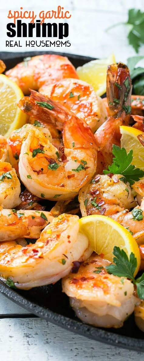 This recipe for SPICY GARLIC SHRIMP has bold flavors and only takes 5 minutes to cook! The perfect appetizer or main course. Seafood Design, Spicy Garlic Shrimp, Dinner Pasta, Spicy Shrimp, Shrimp Dishes, Garlic Shrimp, Grilled Shrimp, Perfect Appetizers, Fish Dishes