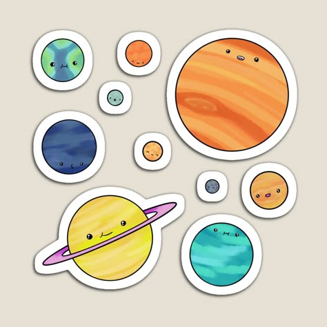 Get my art printed on awesome products. Support me at Redbubble #RBandME: https://www.redbubble.com/i/magnet/Cute-watercolor-planets-by-Yarafantasyart/140582648.TBCTK?asc=u Eclipse Project, Sticker Design Inspiration, Science Stickers, Diy Crafts Bookmarks, Planet Design, Cute Watercolor, Black Artists, Book Accessories, Print Stickers