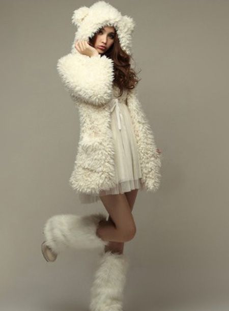 White Faux Fur Coat, Faux Coat, Hooded Wool Coat, Faux Fur Hooded Coat, Kawaii Clothing, Bear Coat, Plush Coat, Ear Design, Cute Coats