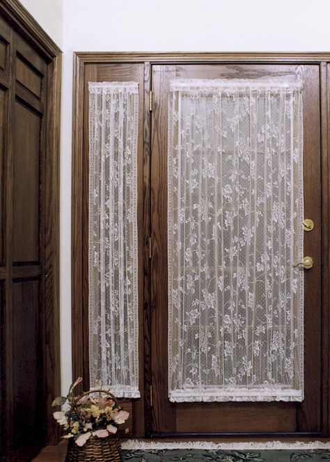 Front Door Sidelights, French Door Window Treatments, Sidelight Curtains, Door Panel Curtains, Front Door Curtains, French Door Windows, Sidelight Windows, Door Sidelights, Lace Curtain Panels