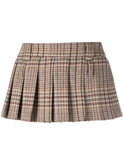 Miu Miu check-pattern Pleated Skirt - Farfetch Tartan Mini Skirt, Check Mini Skirt, Wool Mini Skirt, Moda Paris, Fashion Wishlist, Plaid Mini Skirt, Cute Skirts, Pleated Mini Skirt, Check Pattern