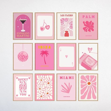 Buy Pink Wall Art Set of 12, Trendy Retro Poster, Pink and Orange Art Print ,preppy Room Decor,barbiecore Aesthetic, Dorm Room Decor Online in India - Etsy Orange Room Decor, Pink Wall Art Prints, Aesthetic Dorm Room, Barbiecore Aesthetic, Pink Dorm Rooms, Murs Roses, Pink Dorm, Preppy Bedroom, Poster Pink