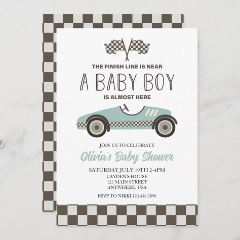 blue Race Car Baby Shower Invitation Yellow Race Car, Race Car Nursery, Baby Mechanic, Retro Race Car, Car Themed Nursery, Blue Race Car, Red Race Car, Racing Baby, Car Nursery