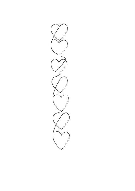 7 Hearts Tattoo, Tattoo Ideas With Dates, String Tattoo Ideas, First Tattoo Ideas, Cute Tattoos On Wrist, Horoscope Tattoos, Sister Tattoo, Sibling Tattoos, Side Chest