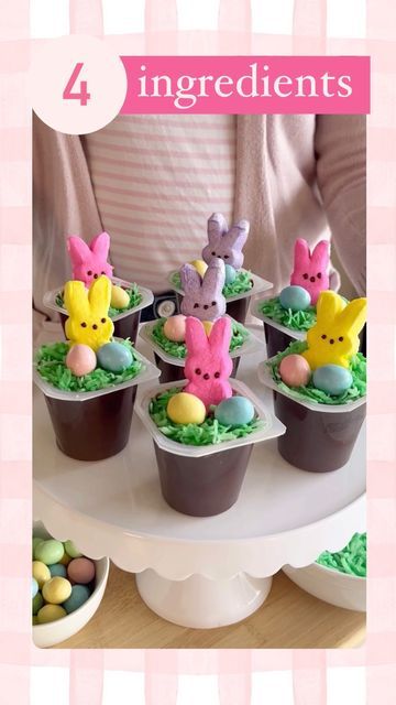 Melissa | Easy Recipes & Holiday Ideas on Instagram: "4 INGREDIENT EASTER BUNNY PUDDING CUPS - Easy Easter dessert alert! 😇. goofing around doing voice overs and Andy double dared me to post this with that alert sound and I kind of just went for it! 😃 Now he owes me for making a fool of myself on IG. SAVE this easy Easter dessert! All you need is pudding cups, green shredded coconut, Peeps and candy Easter eggs. ENJOY! 😃 #easter #eastertreats #easyrecipes #appetizers #appetizer #holidayrecipe Peep Pudding Cups, Bunny Pudding Cups, Easter Peeps Ideas, Peep Desserts, Easter Pudding Cups, Peeps Dessert, Easter Deserts, Easter Foods, Easter Marshmallow