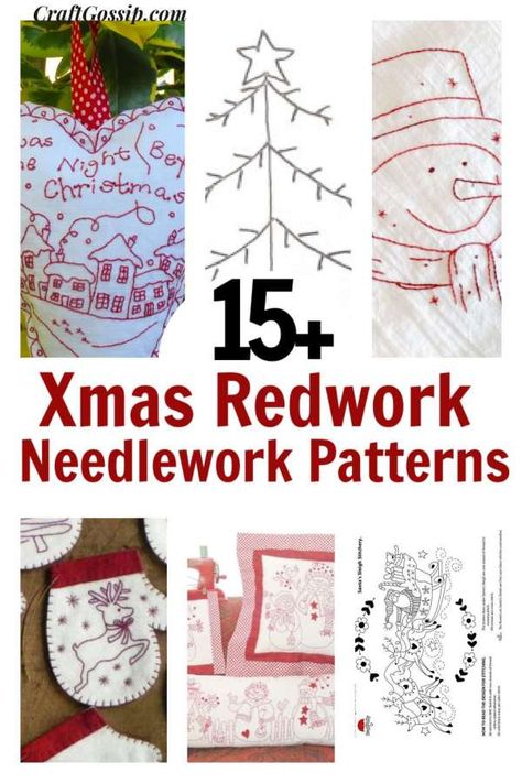 Christmas Embroidery Patterns Free, Free Christmas Embroidery Patterns, Christmas Redwork, Redwork Embroidery Patterns, Christmas Hand Embroidery, Primitive Embroidery, Redwork Patterns, American Embroidery, Hand Embroidery Patterns Free