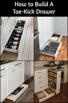 Make use of space by building a toe kick drawer for maximum storage! Diy Kitchen Remodel Ideas, Toe Kick Drawer, Kitchen Design Diy, Diy Drawers, Diy Kitchen Remodel, Decor Ikea, Kitchen Drawer Organization, Interior Vintage, Diy Kitchen Storage